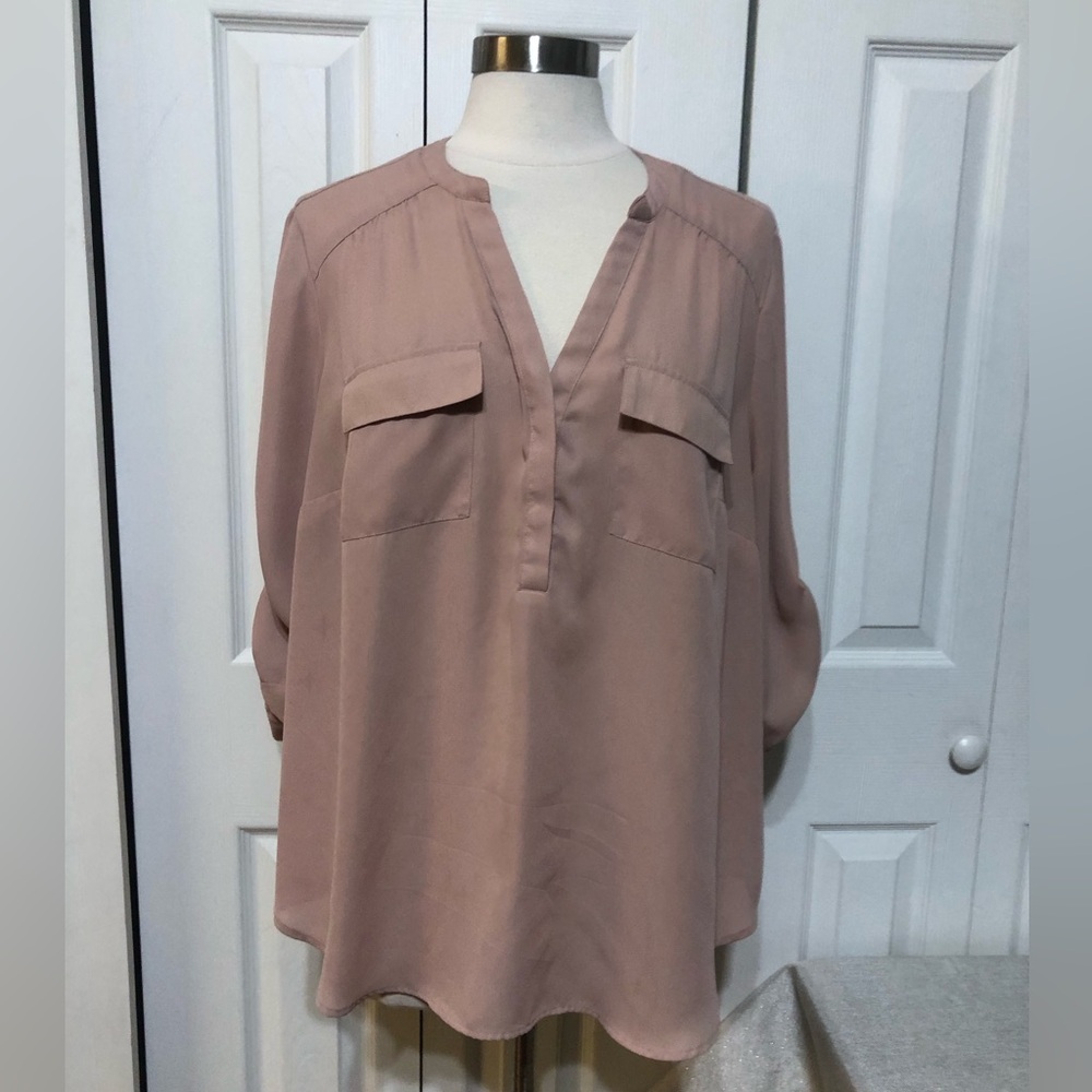 torrid Harper Georgette Pullover 3/4 Sleeve Pink Sheer Blouse with buttons